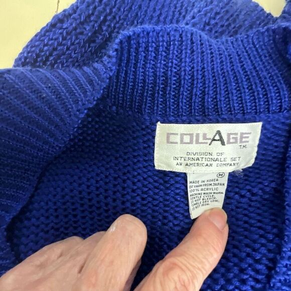 Vintage Collage Women’s Medium Blue Oversized Knit Vest Jacket - Picture 9 of 10